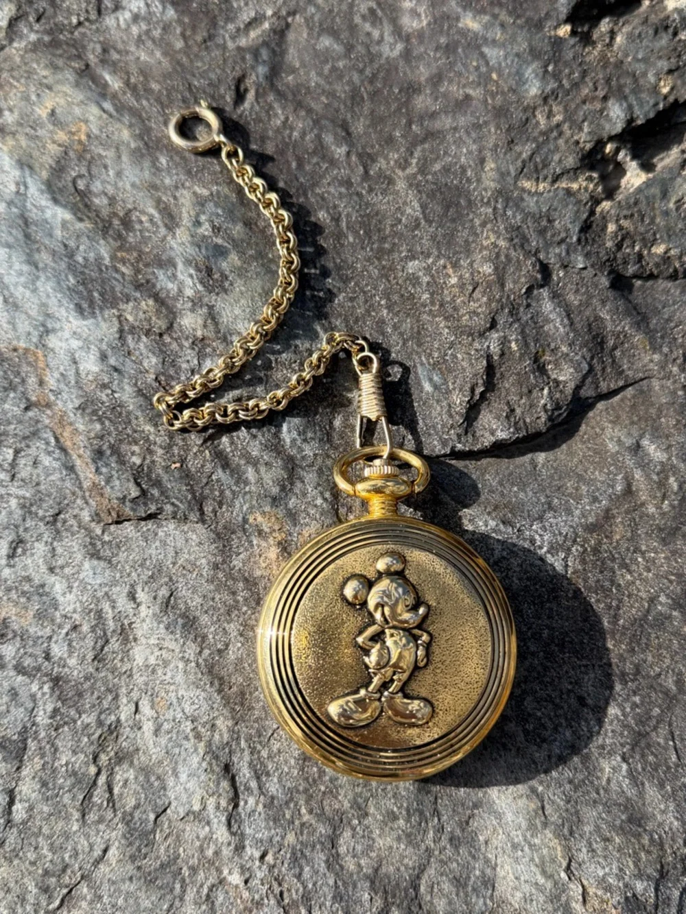 Vintage 90s Mickey Mouse Gold Pocket Watch Pendant